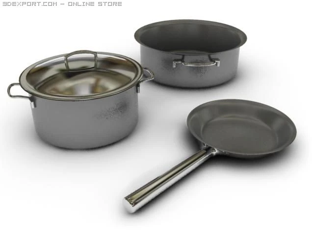saucepans n fryingpan 3D Model .c4d .max .obj .3ds .fbx .stl .blend 
