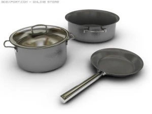 garnki i patelnia Model 3D