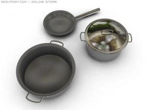 saucepans n fryingpan Modello 3D