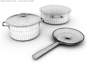 saucepans n fryingpan Modello 3D