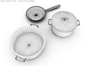 saucepans n fryingpan Modello 3D