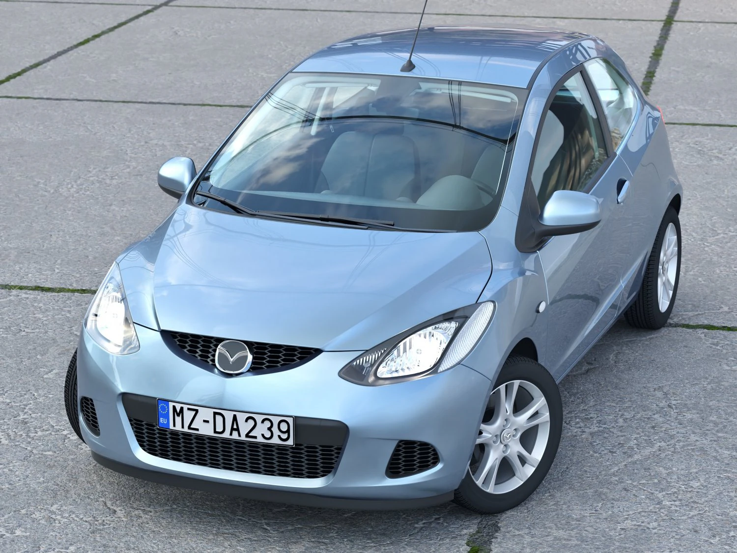 Mazda 2 3-door 2009 3D Model .c4d .max .obj .3ds .fbx .stl .blend