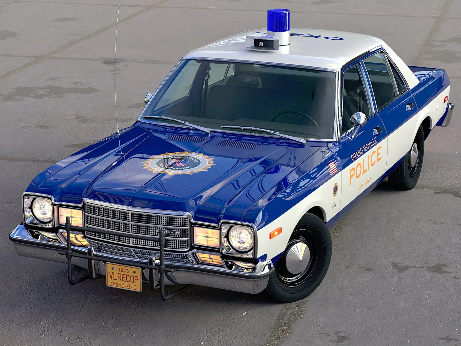 Plymouth Volare Police Cruiser 1976 3D Model .c4d .max .obj .3ds .fbx .stl .blend 