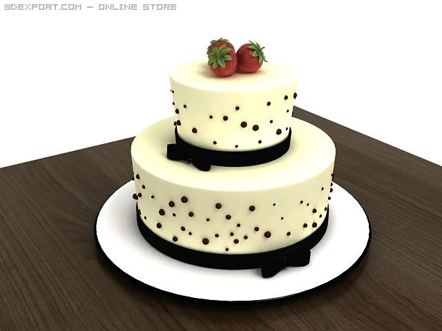 cake with strawberries 3D Model .c4d .max .obj .3ds .fbx .stl .blend 