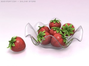 cup of glass with strawberries 3D Model