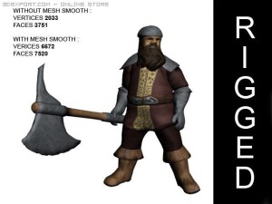 dwarf rigged and animated 3D Model