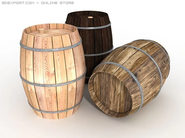 wine barrel 3D Model .c4d .max .obj .3ds .fbx .stl .blend 