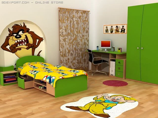 child bedroom colorful 3D Model .c4d .max .obj .3ds .fbx .stl .blend 