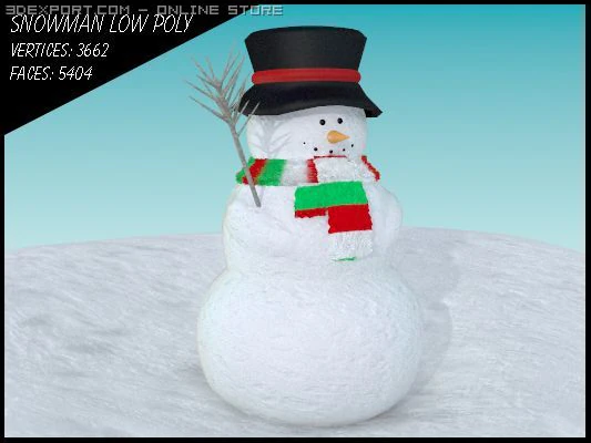 snowman low poly 3D Model .c4d .max .obj .3ds .fbx .stl .blend 