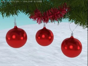 圣诞树枝与红色装饰 3D 模型