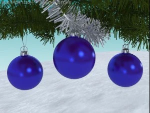 带蓝色装饰品的圣诞树枝 3D 模型