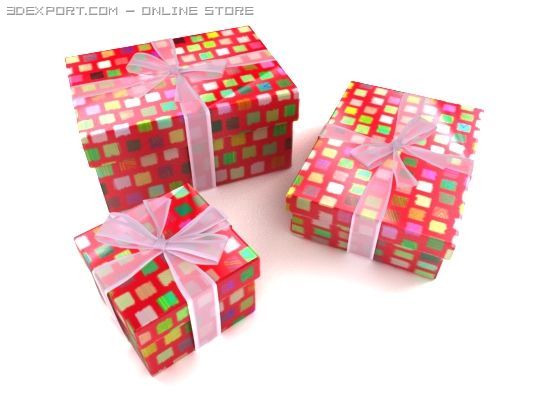 glossy gift boxes with ribbons 3D Model .c4d .max .obj .3ds .fbx .stl .blend 