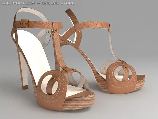high heeled brown sandals 3D Model .c4d .max .obj .3ds .fbx .stl .blend 