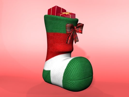 knitted decorative christmas sock with bow and gif 3D मॉडल .c4d .max .obj .3ds .fbx .stl .blend 
