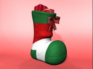 knitted decorative christmas sock with bow and gif Modelo 3D