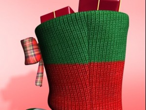 knitted decorative christmas sock with bow and gif 3D मॉडल
