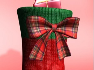 knitted decorative christmas sock with bow and gif 3D मॉडल