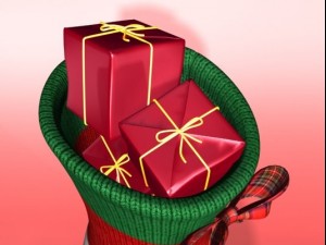 knitted decorative christmas sock with bow and gif 3D मॉडल