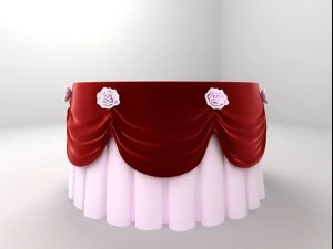 masa &ouml;rt&uuml;s&uuml; ve &ccedil;i&ccedil;eklerle dolu yuvarlak masa 3D Model