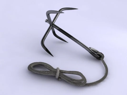 grappling hook with rope 3D Model .c4d .max .obj .3ds .fbx .stl .blend 
