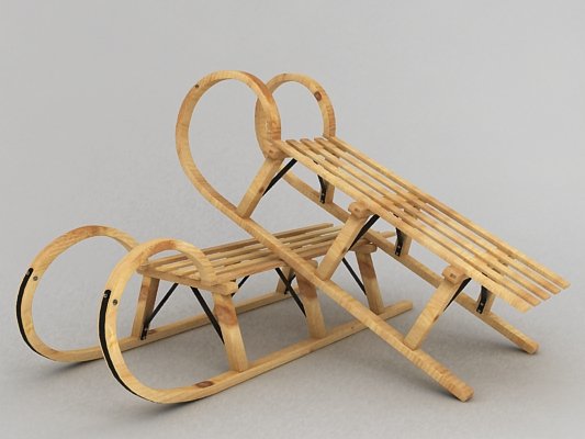wooden snow sled 3D Model .c4d .max .obj .3ds .fbx .stl .blend 
