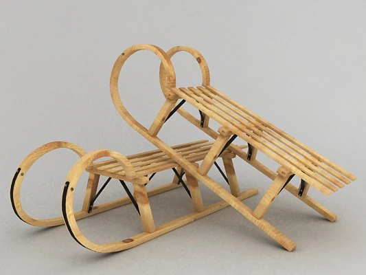 wooden snow sled 3D Model .c4d .max .obj .3ds .fbx .stl .blend 