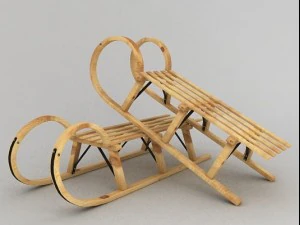slitta da neve in legno Modello 3D