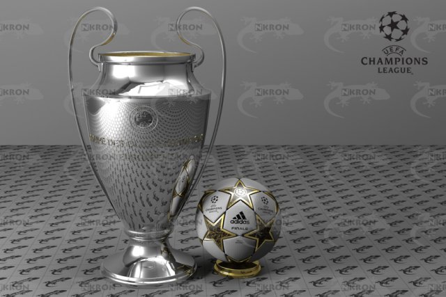 champions league ball and cup 3D Model .c4d .max .obj .3ds .fbx .stl .blend 