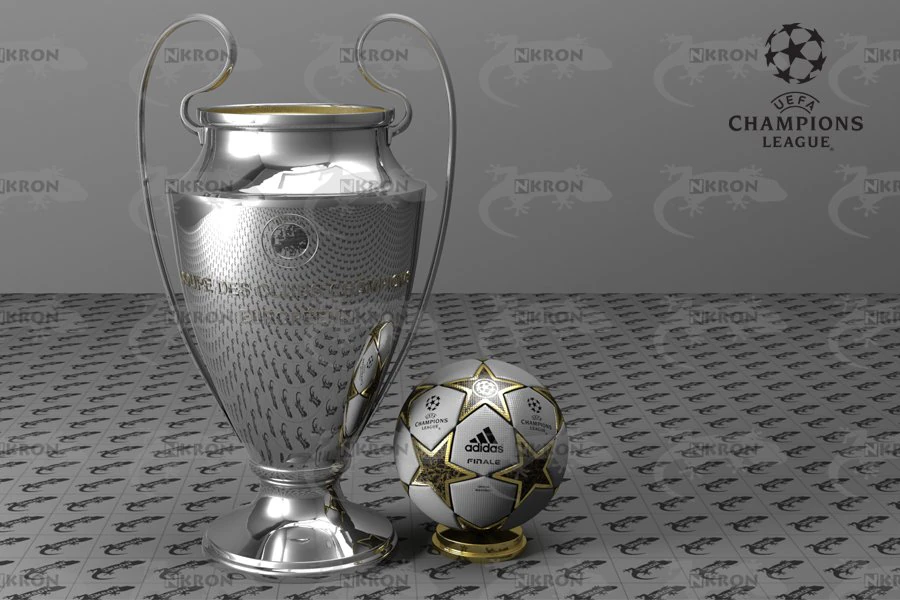 champions league ball and cup 3D Model .c4d .max .obj .3ds .fbx .stl .blend 