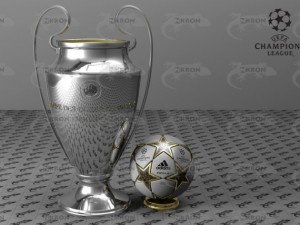 champions league ball and cup Modello 3D