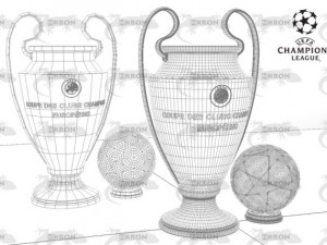 champions league ball and cup 3D Model
