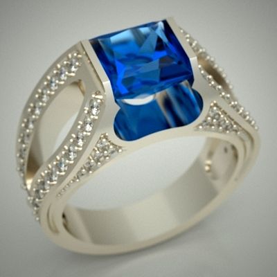 ring with square topaz 3D 모델 .c4d .max .obj .3ds .fbx .stl .blend 
