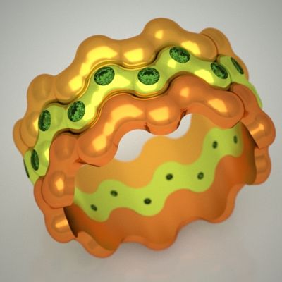 ring set "waves" 3D Model .c4d .max .obj .3ds .fbx .stl .blend 