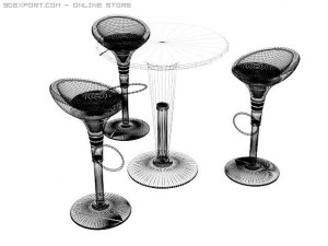 poser table and stools Model 3D