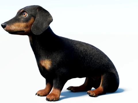 Animated Black Dachshund Dog Fur 3D Model