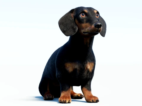 Animated Black Dachshund Dog Fur 3D Model