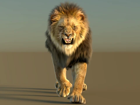 Анимированный лев с мехом 3D Модель
