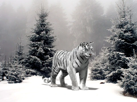 Animated Siberian White Tiger - Hair and Fur 3D Model