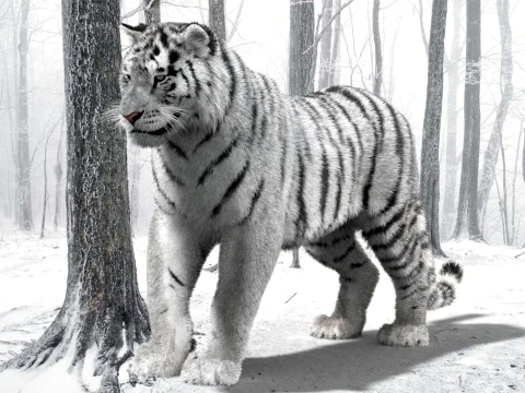 Animated Siberian White Tiger - Hair and Fur 3D Model