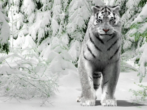 Animated Siberian White Tiger - Hair and Fur 3D Model