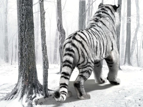 Animated Siberian White Tiger - Hair and Fur 3D Model
