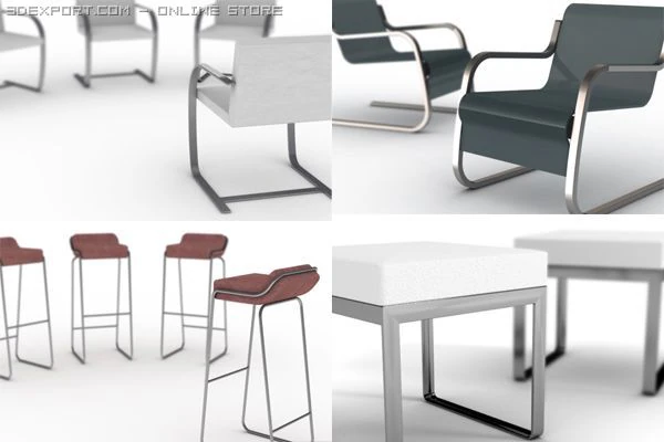 4 designer chairs 3D Model .c4d .max .obj .3ds .fbx .stl .blend 