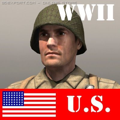 American soldier and thompson wwii 3D-Modell .c4d .max .obj .3ds .fbx .stl .blend 