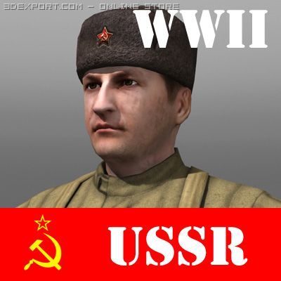 Soviet soldier and ppsh 41 wwii Model 3D .c4d .max .obj .3ds .fbx .stl .blend 