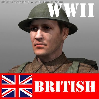 British soldier and lee enfield ww ii 3Dモデル .c4d .max .obj .3ds .fbx .stl .blend 