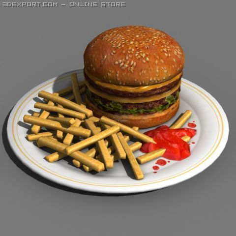 Burger 3D Модель .c4d .max .obj .3ds .fbx .stl .blend 