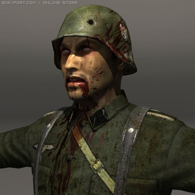 Zombie german soldier 3D 모델 .c4d .max .obj .3ds .fbx .stl .blend 