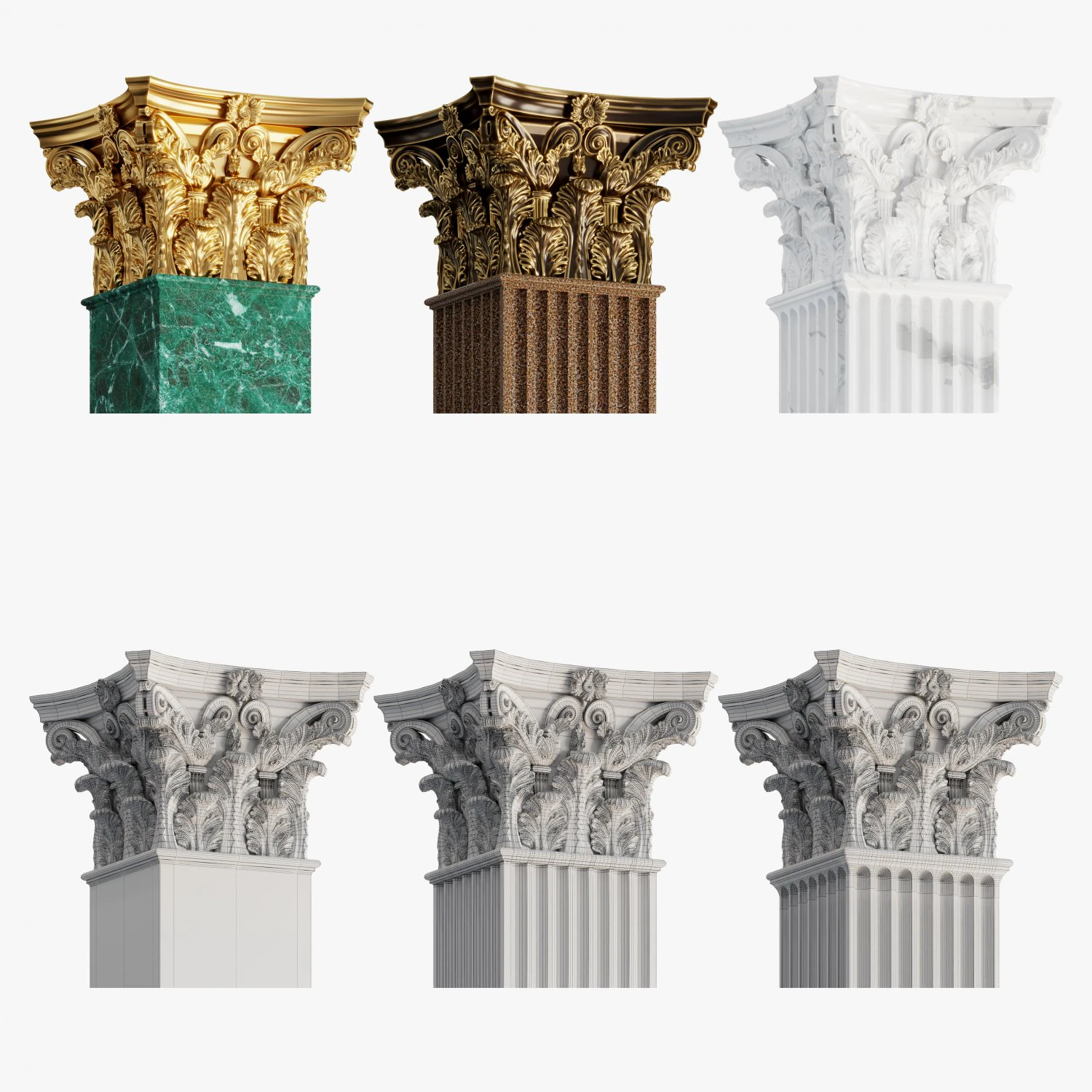 Rectangular corinth column 3D Model .c4d .max .obj .3ds .fbx .stl .blend