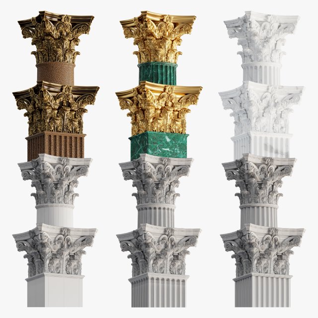 Round and rectangular corinth columns 3D Model .c4d .max .obj .3ds .fbx .stl .blend 
