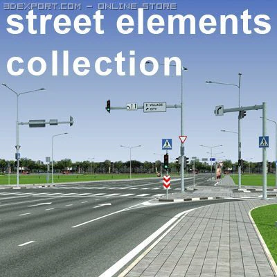straatelementen collectie 3D Model .c4d .max .obj .3ds .fbx .stl .blend 